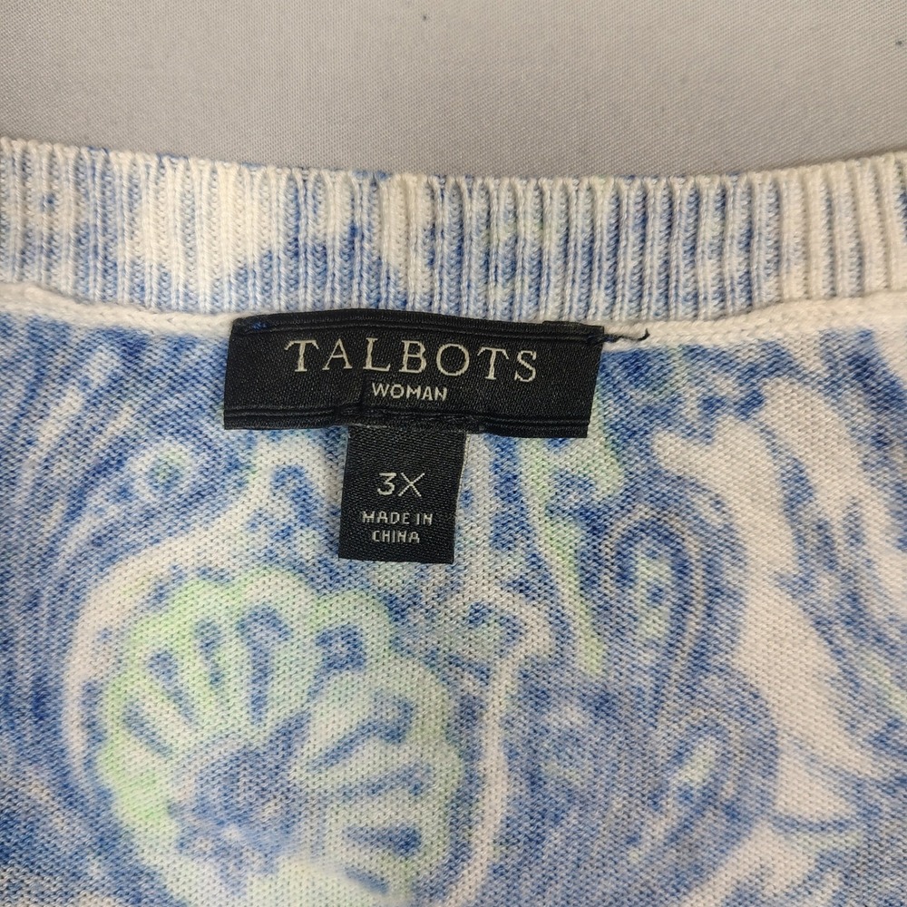 Talbots Cardigan Women 3X Blue Paisley Knit 3/4 Sleeve Cotton Rayon Sweater - Picture 3 of 7